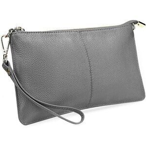 RFID Blocking Grey Chain Wristlet Purse Women Small Clutch Zipper Pocket